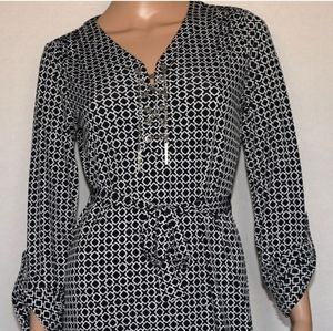 Michael Kors chain lace up tie belt roll up sleeve dress 2X